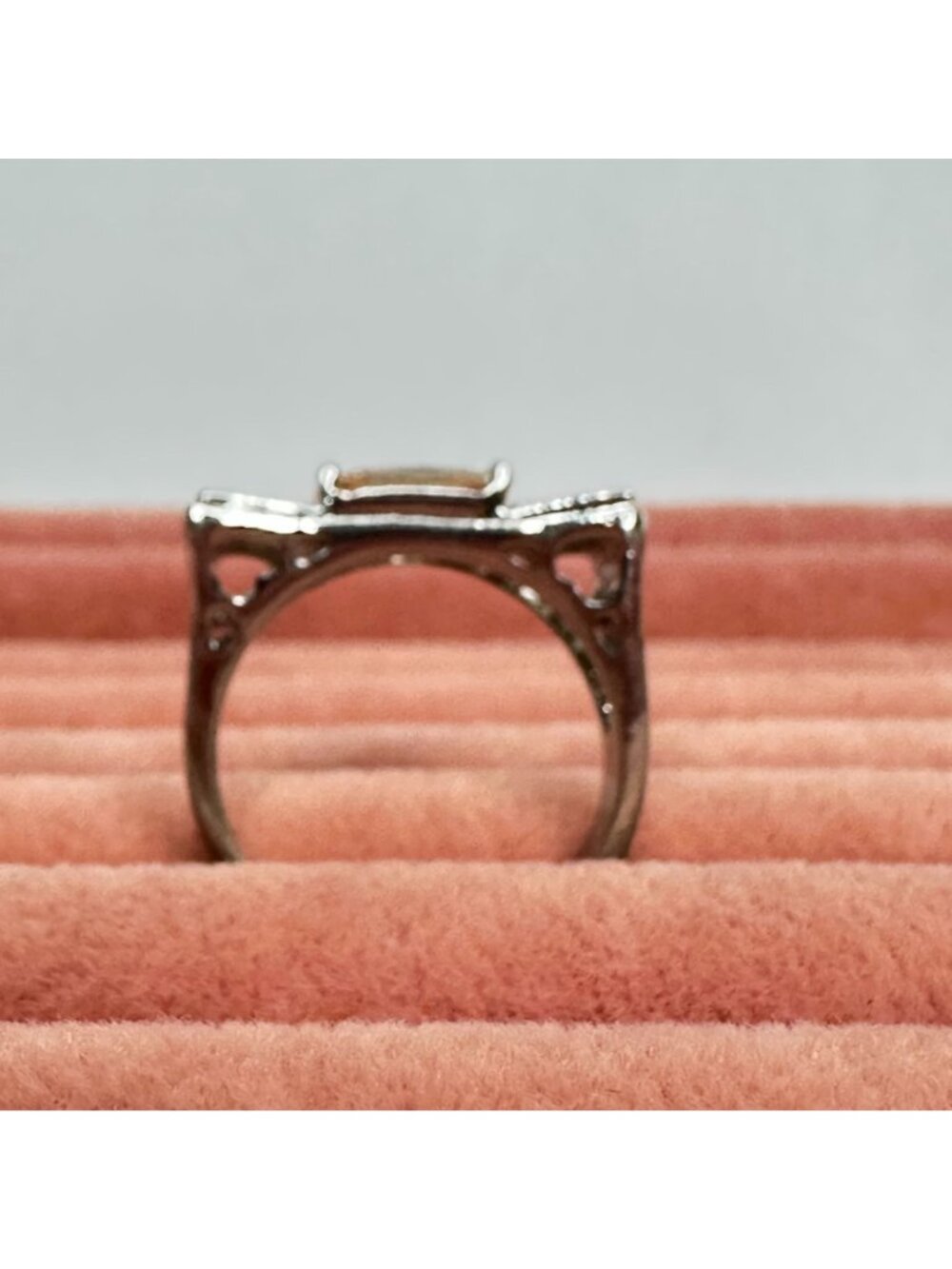 Bow-Style Champagne & Clear Cubic Zirconia Silver-Tone Ring Size 7 - Picture 5 of 16